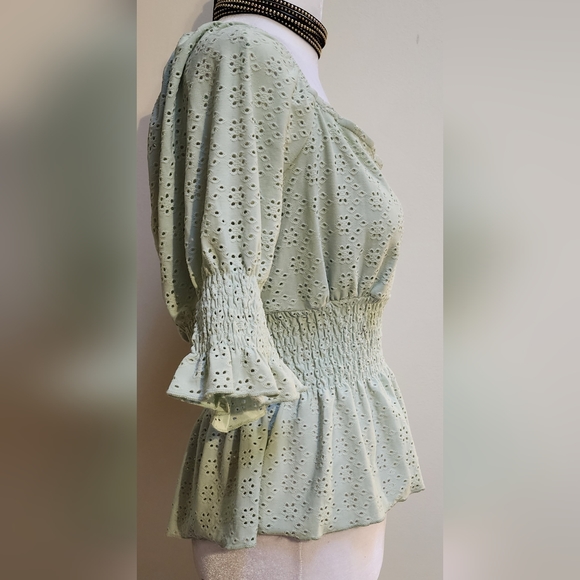 Urban Romantics Lacy Boho Peplum Babydoll Summer Top Womens Size S - Picture 3 of 10